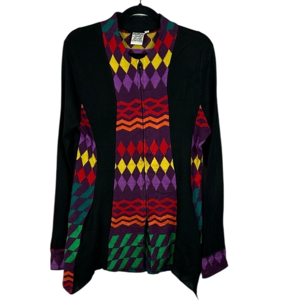 Parsley & Sage Artistic Cotton Blend Full Zip Knit Jacket Medium Colourful